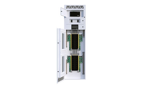 A white electrical box with many wires