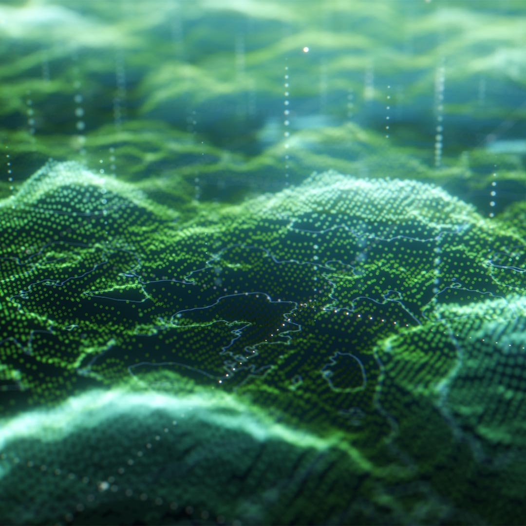 A green landscape with dots