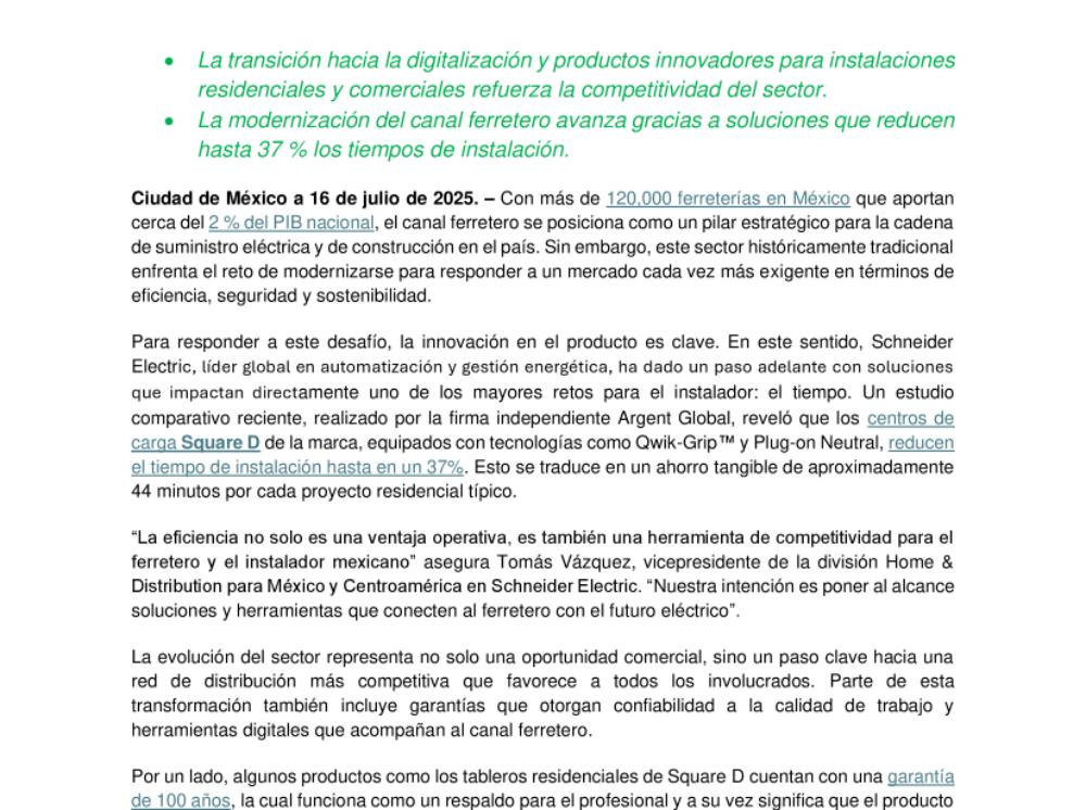 Schneider Electric acelera la transformación del canal ferretero hacia la eficiencia