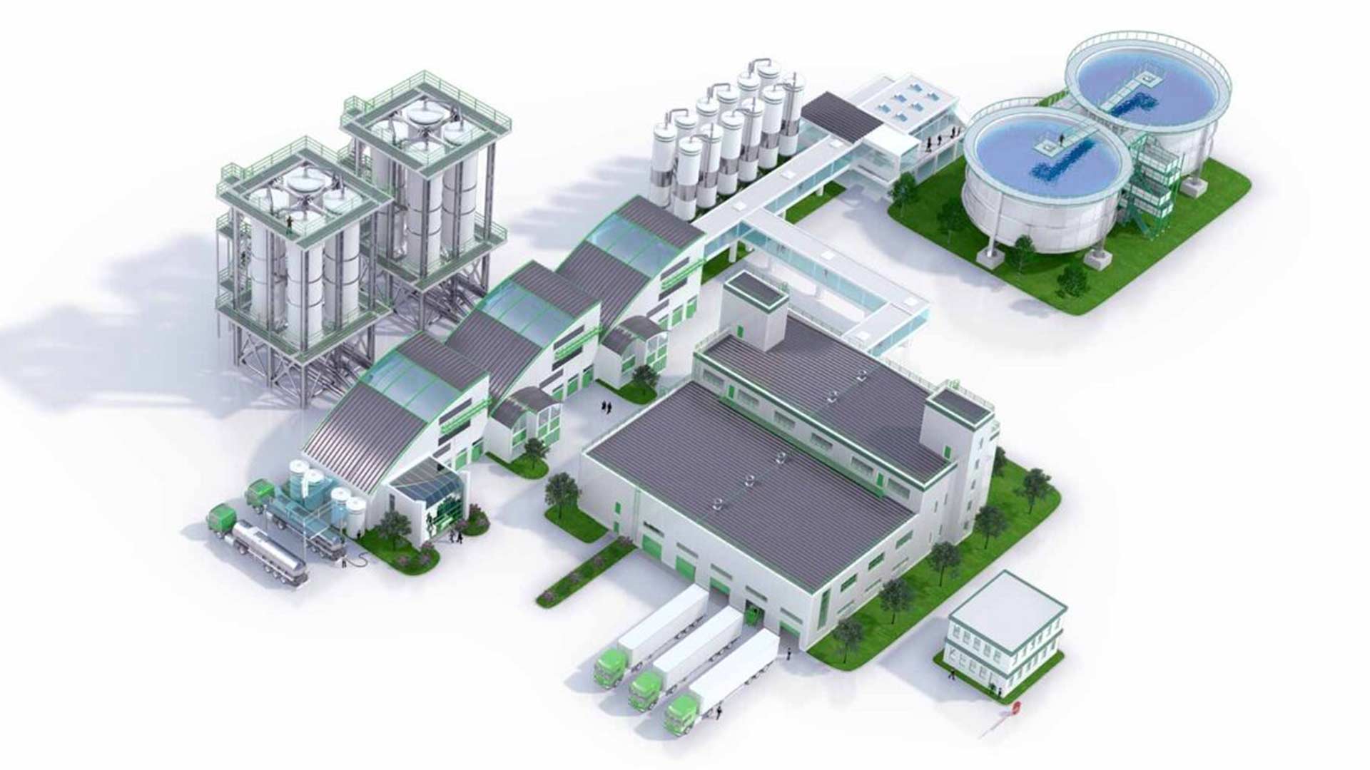 A high angle view of a factory