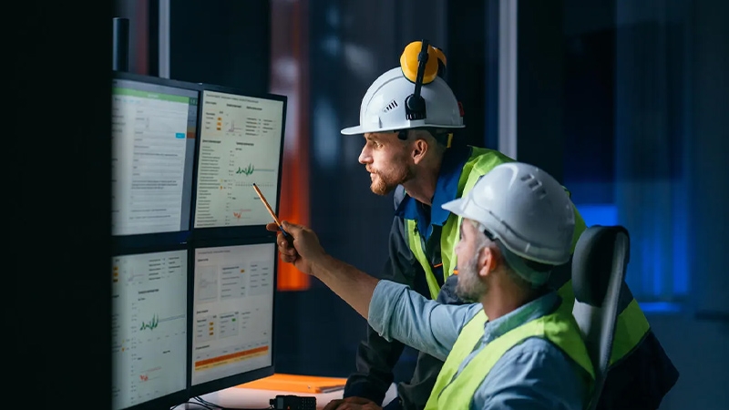 services technicians analysing the electrical asset heath report  