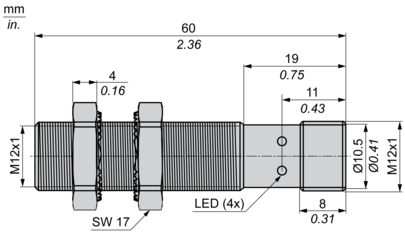 55 mm Longueur Noyable Cylindrique M12 12-24V DC 1 F M12 Connecteur Schneider Electric XS112BLPAM12 Métal Détecteur Inductif XS1 2 mm Portée Nominale 