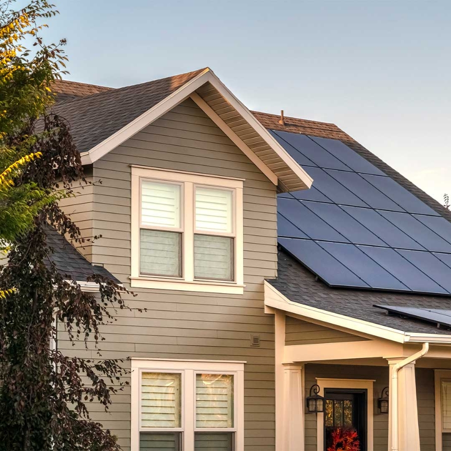 A house with solar panels on the roof