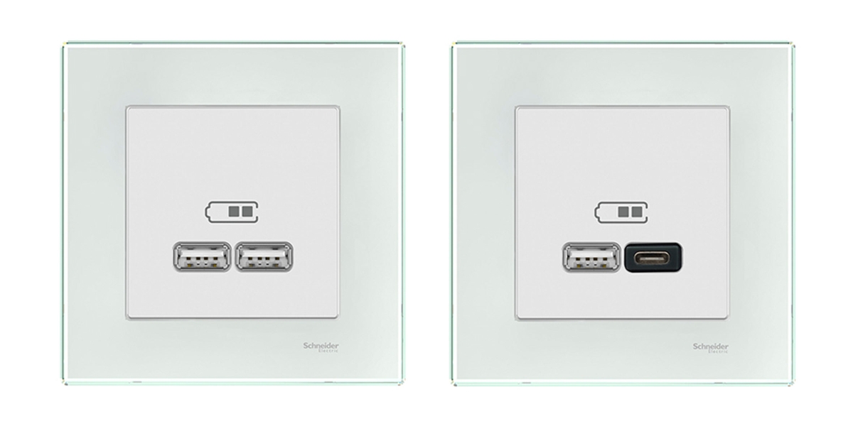 Exxact med USB-uttag med vit glasram