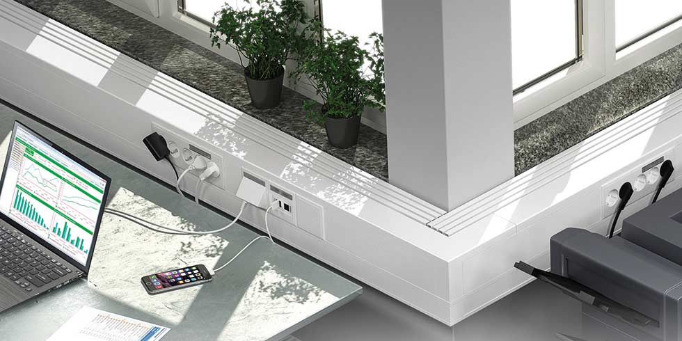 Installationssystem i kontorsmiljö, en böj
