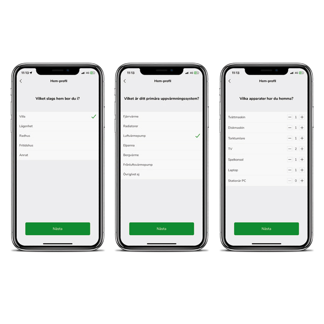 3 views of Swedish Wiser app
