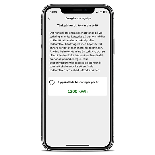 View of mobile phone with Wiser app showing energy saving tips