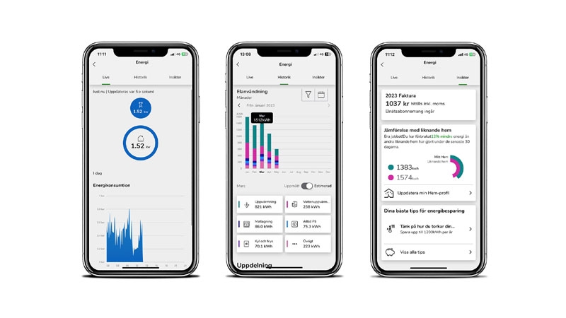 3 screenshots of the Wiser Energy Center as it appears on mobile