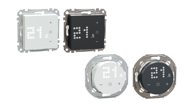 Wiser thermostats in white and black in the Exxact and Renova series