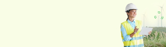 woman with hardhat on white background