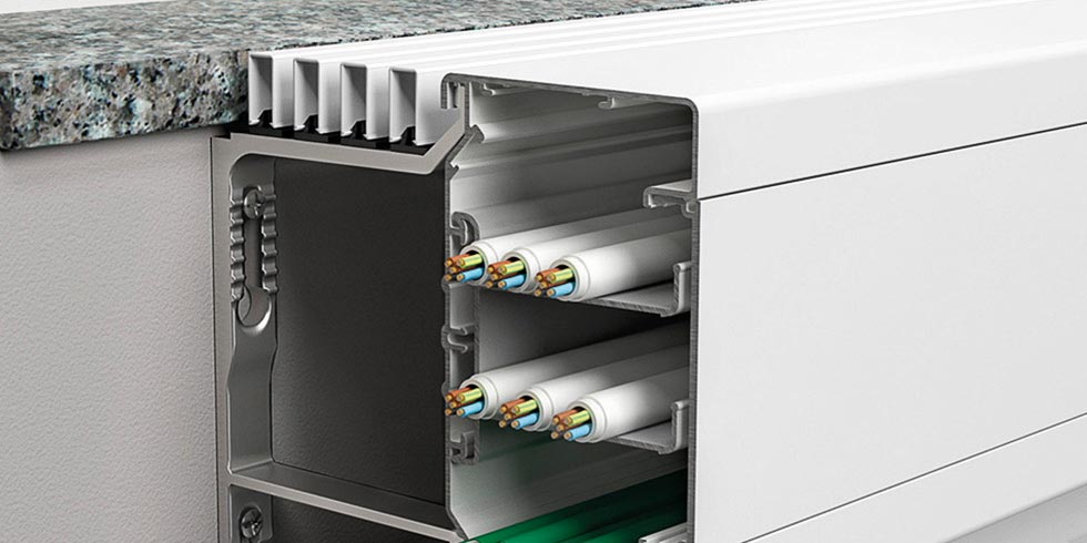 Installationssystem, genomskärning med kablar