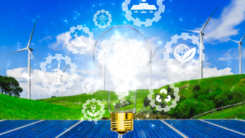 lightbulb shining on nature background