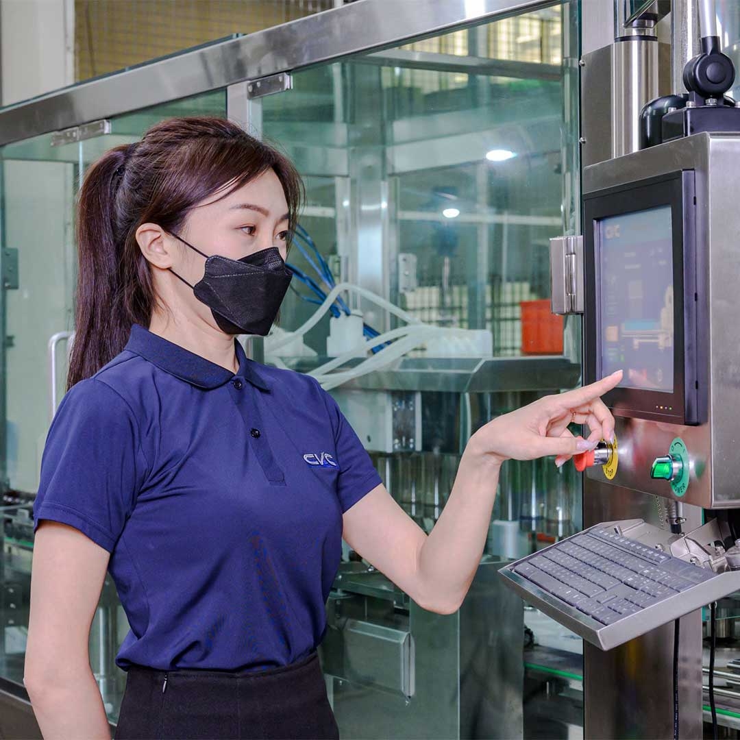 Young women operates machine.