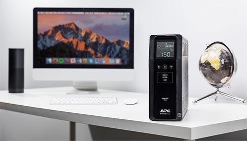 A computer on a desk