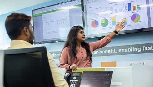 consulting team reviewing the results of power quality assessments