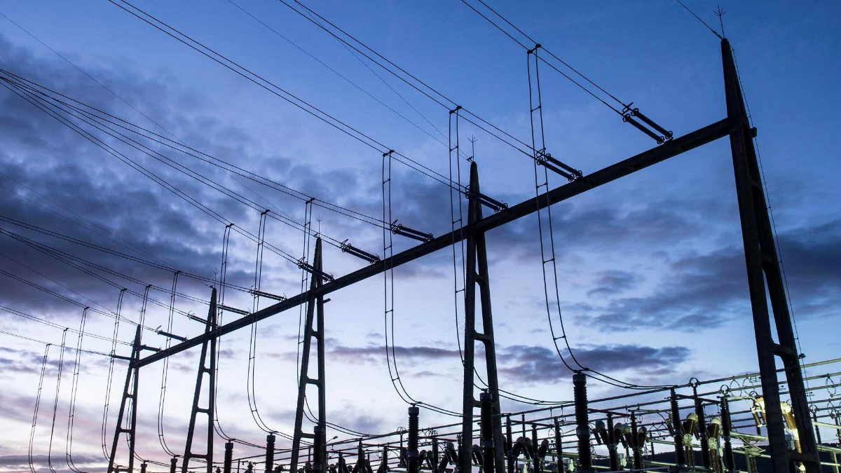 Input cables in an electrical substation at sunset