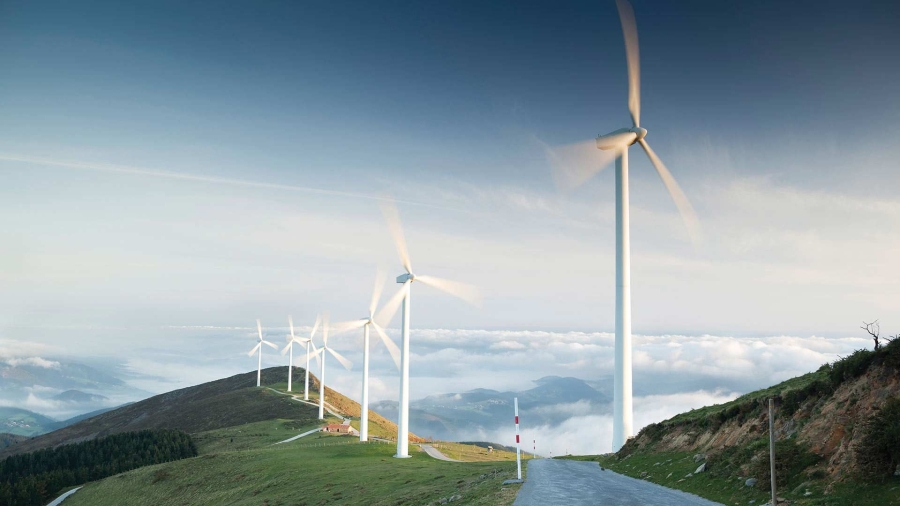 Wind turbines on the top of a hill