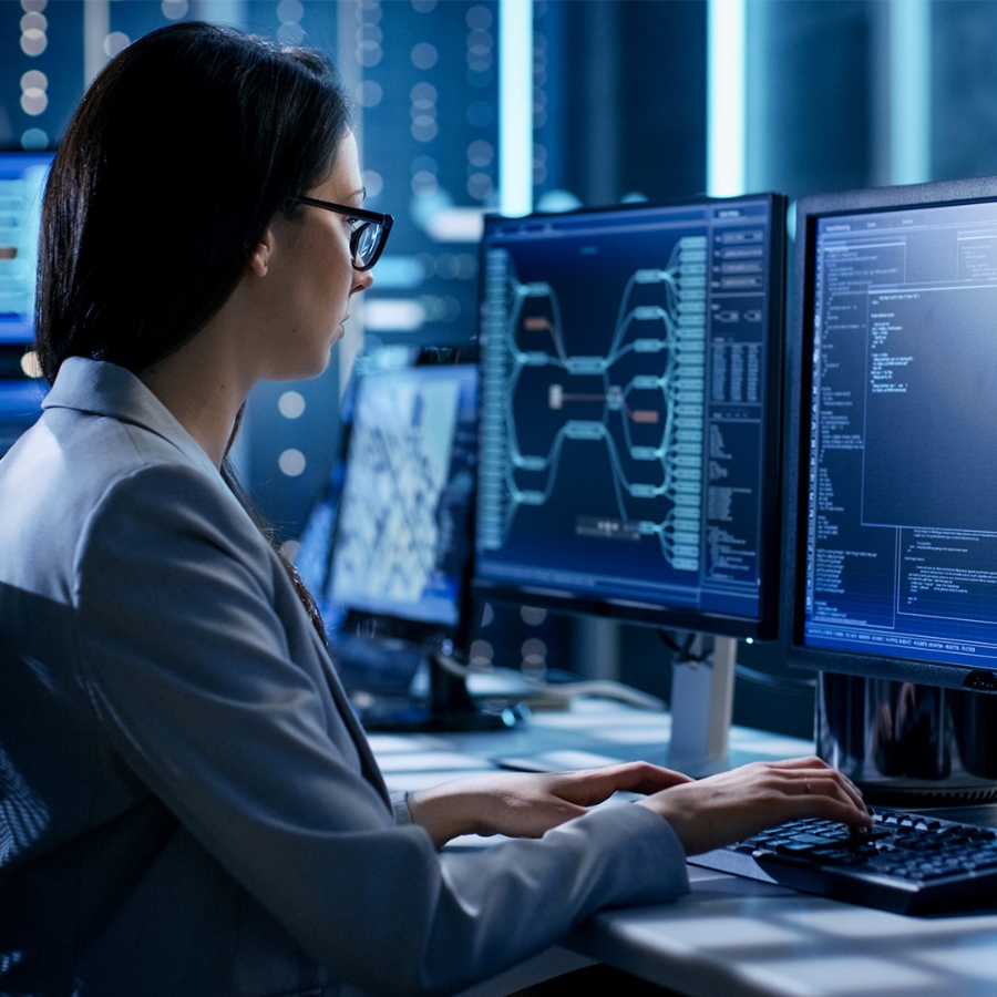 A woman working on laptop