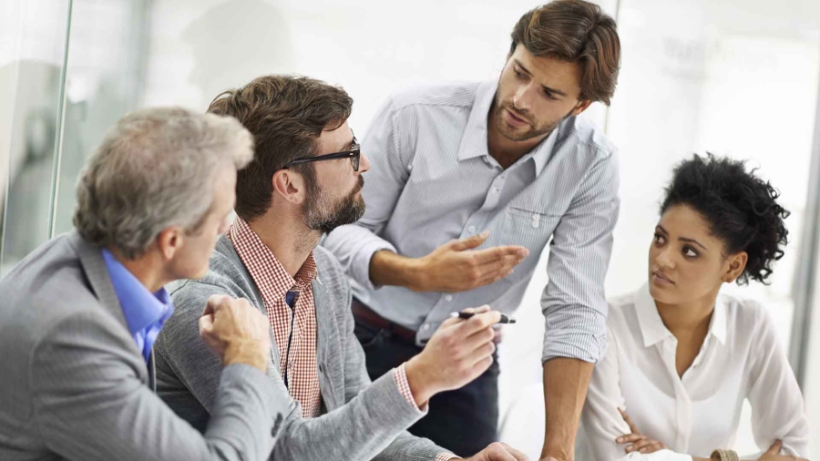 A group of people discussing something