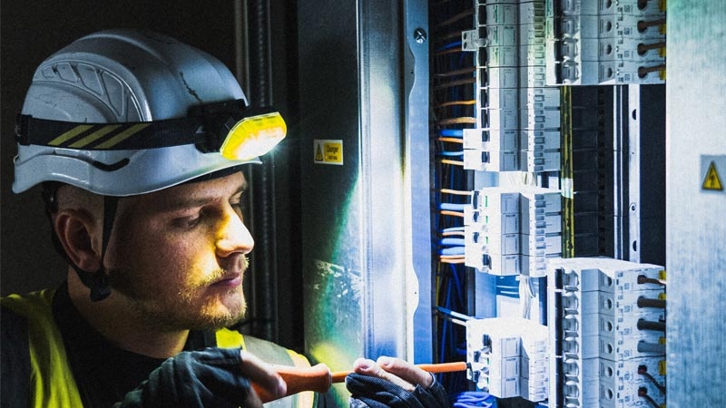 Electrician working on electrical equipment