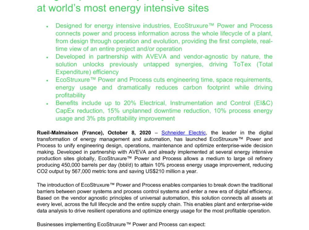 20201008_Schneider Electric achieves 10% Process Energy usage improvement by unifying Power and Process at world’s most energy intensive sites.pdf