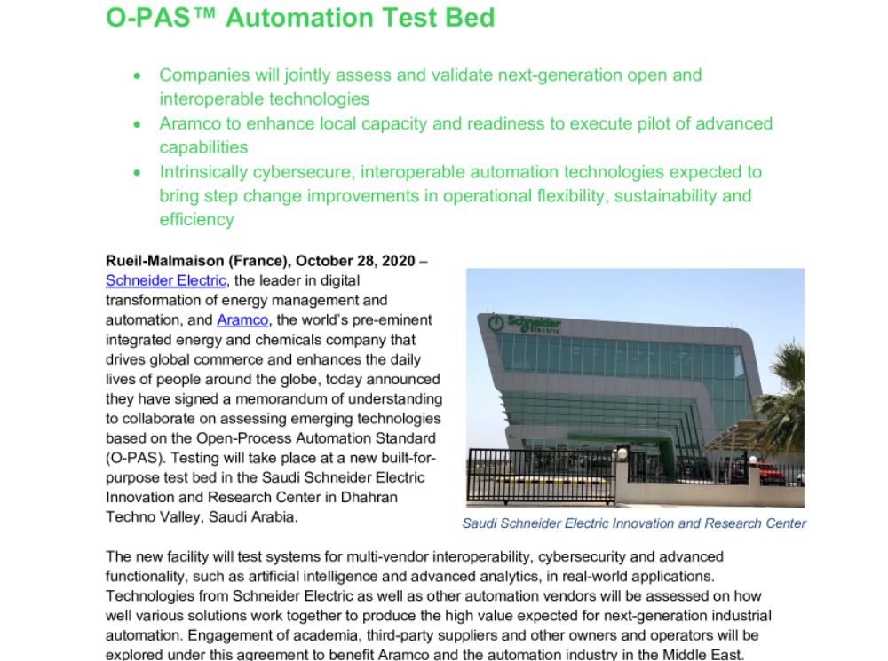 20201028_Schneider Electric and Aramco to Collaborate on O-PAS™ Automation Test Bed.pdf