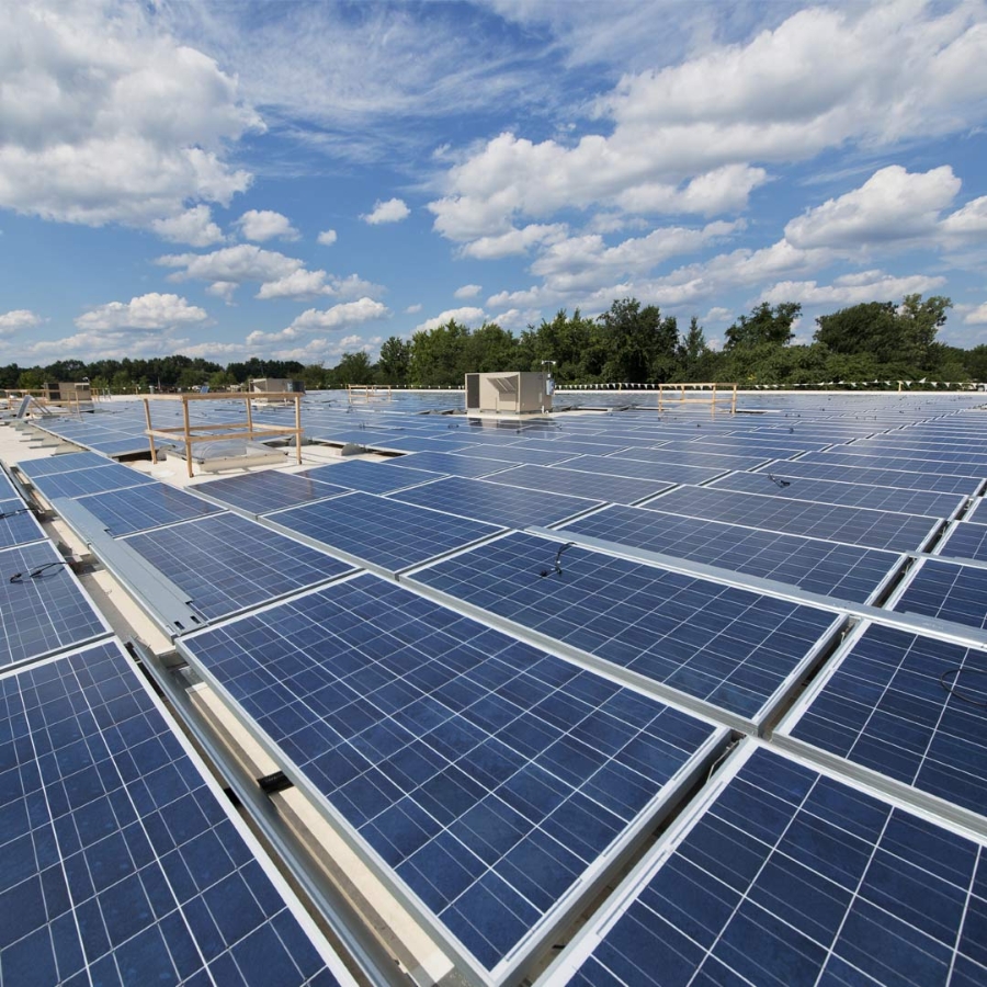 solar panel with cloudy sky