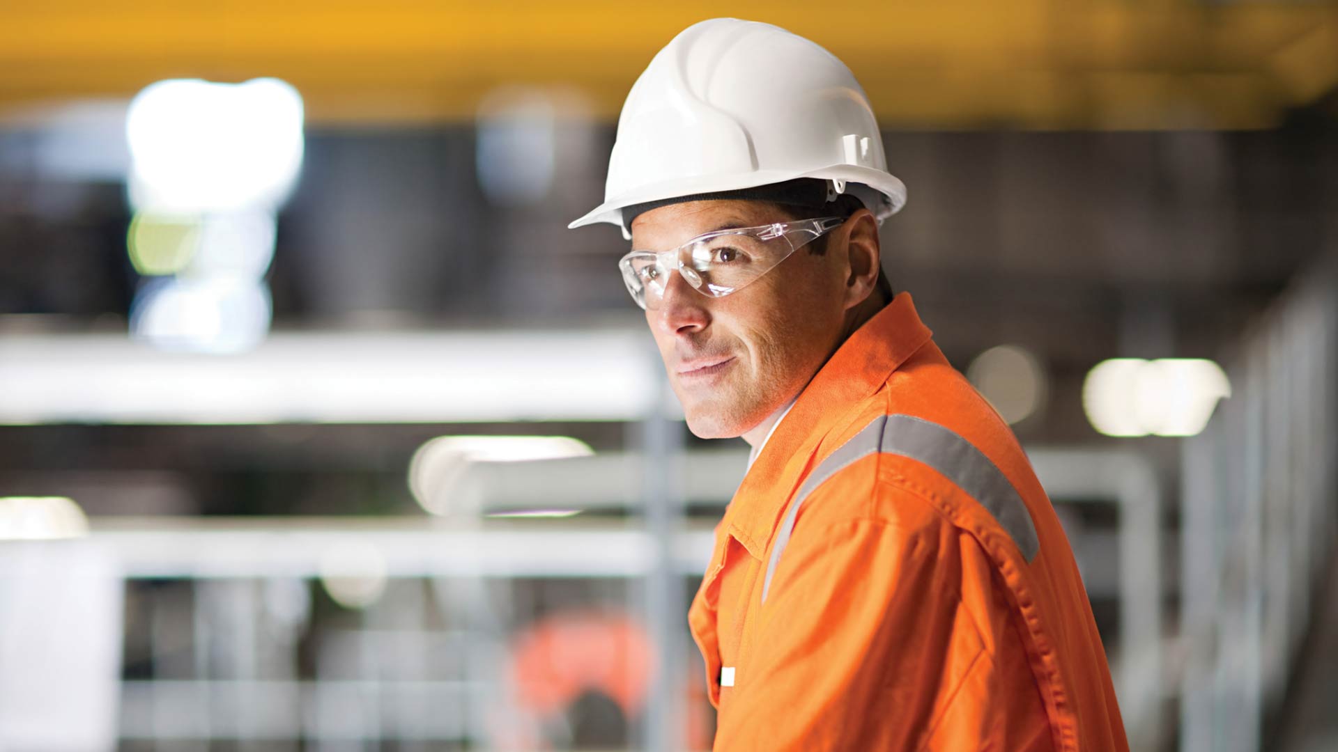 Closeup of a man wearing hard hat