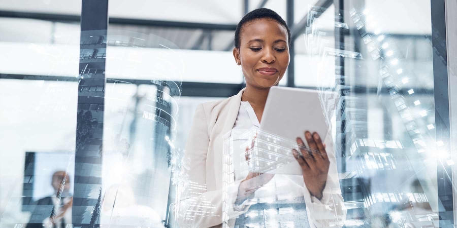 Woman holding a digital tablet in hand