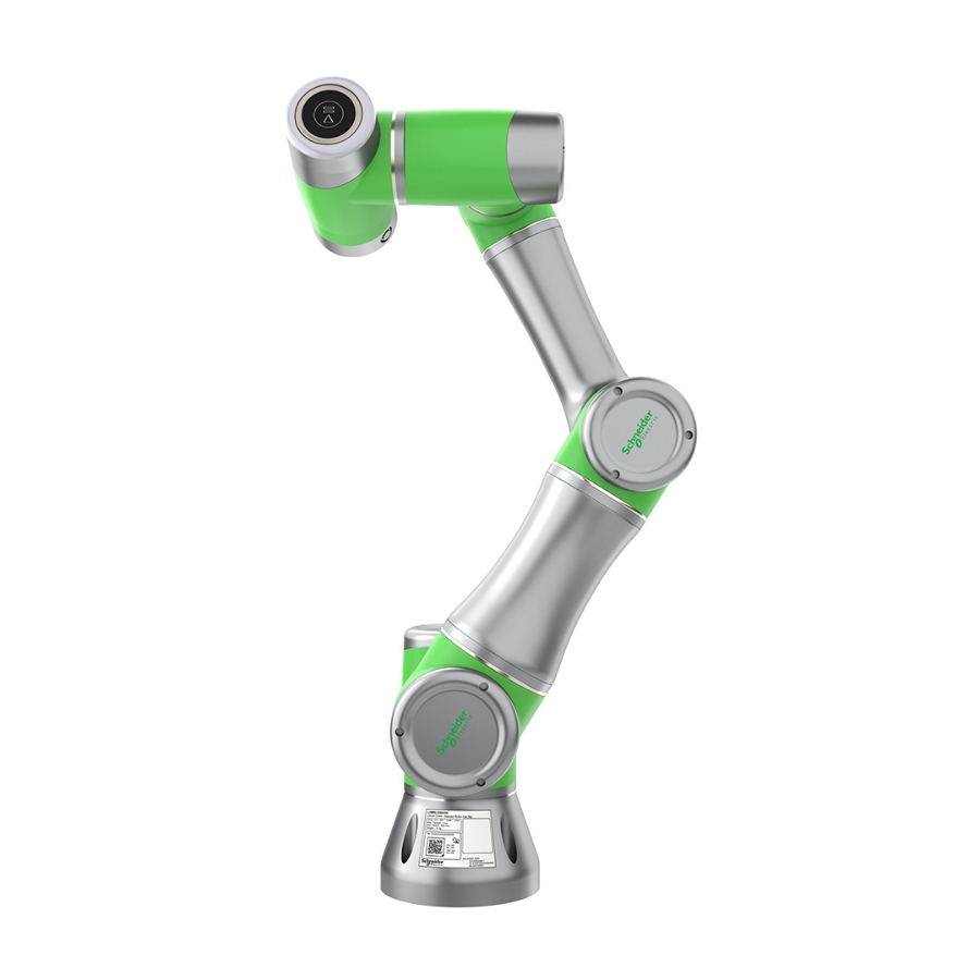 A green and silver robotic arm