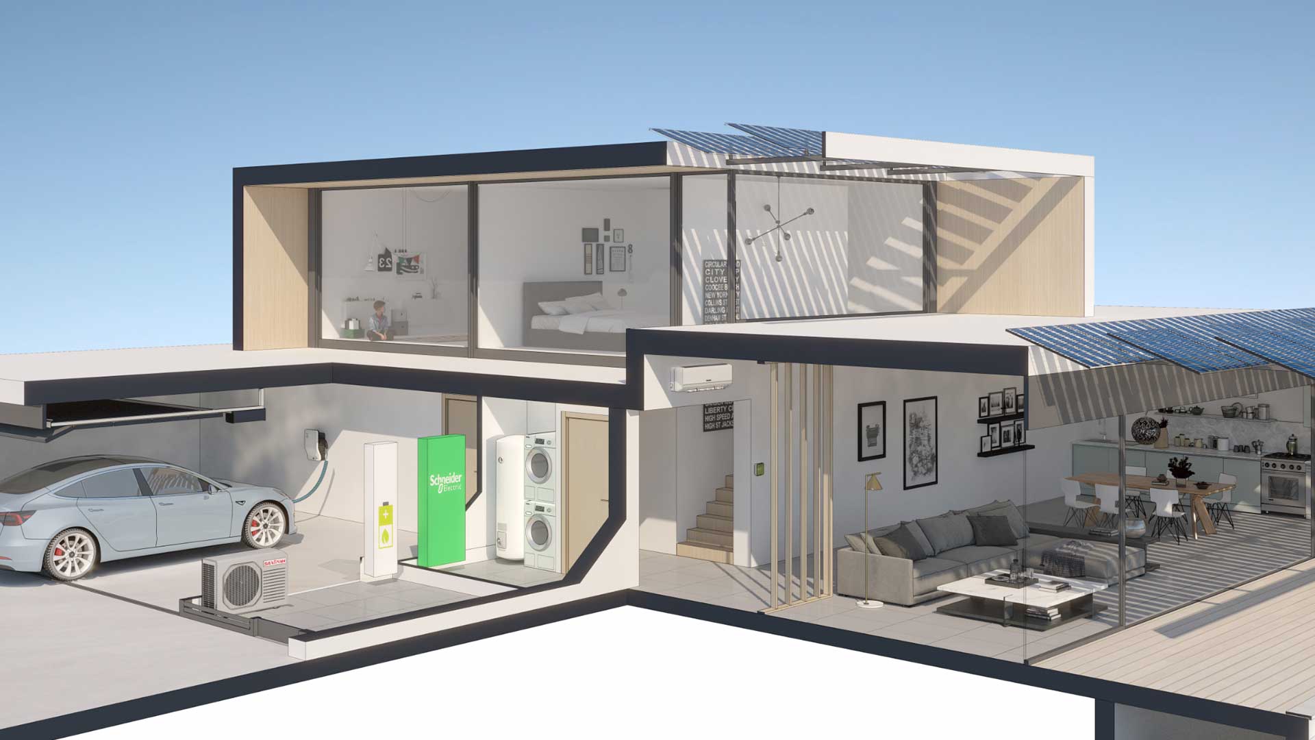 A house with a section of the inside