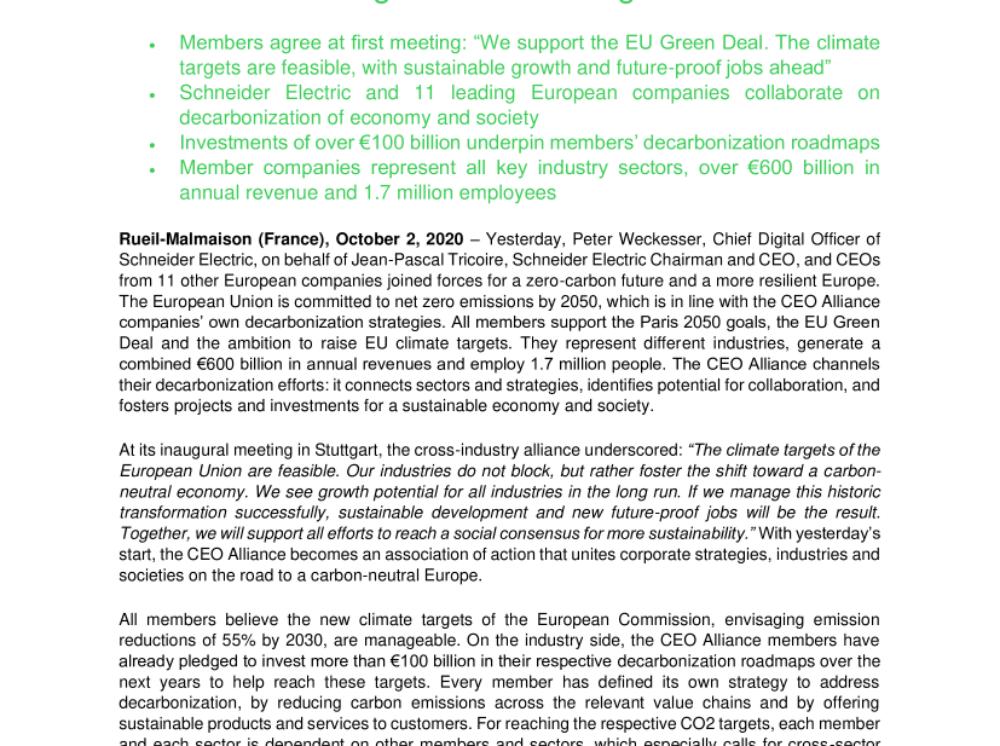 European CEO Alliance emphasizes cross-industry collaboration to fight climate change (.pdf)