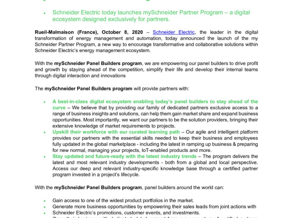 Re-inventing the New Electric World with the mySchneider Partner Program (.pdf, news)