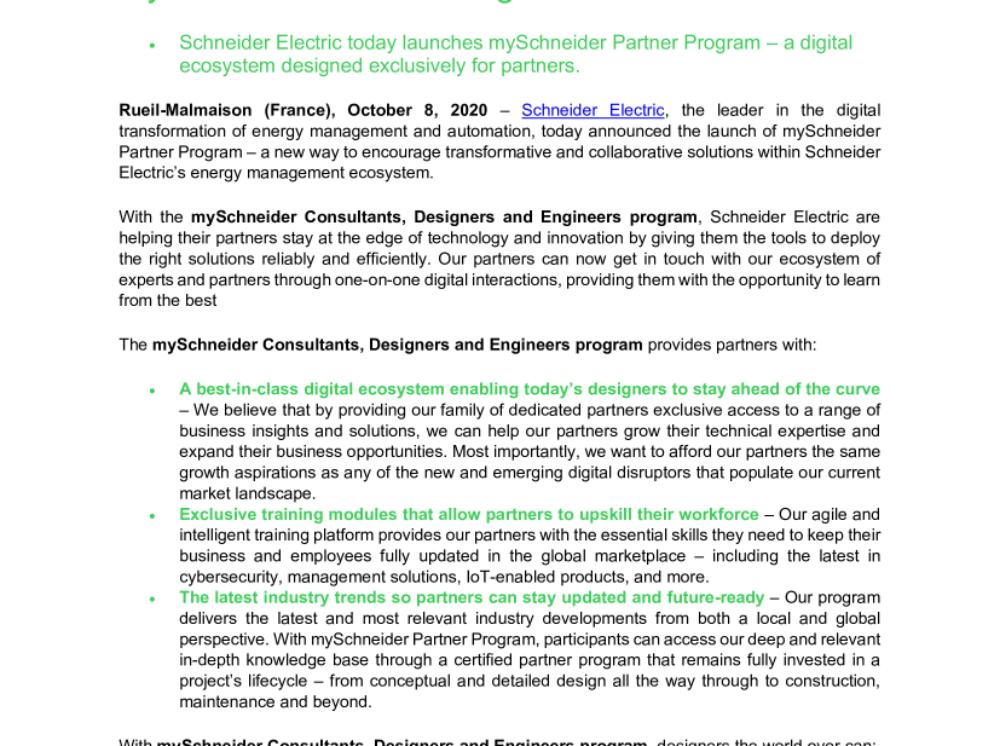 Re-inventing the New Electric World with mySchneider Partner Program (.pdf, News)