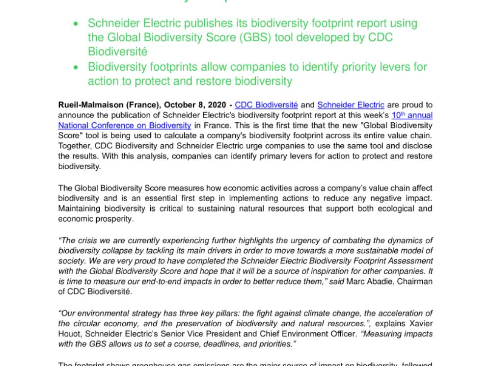 Schneider Electric publishes the world's first end-to-end biodiversity footprint (.pdf)