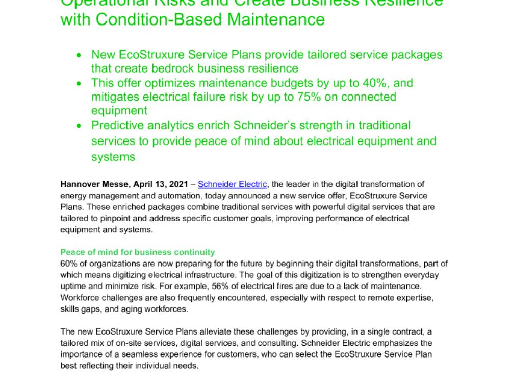 New Services from Schneider Electric Pinpoint Operational Risks and Create Business Resilience with Condition-Based Maintenance.pdf