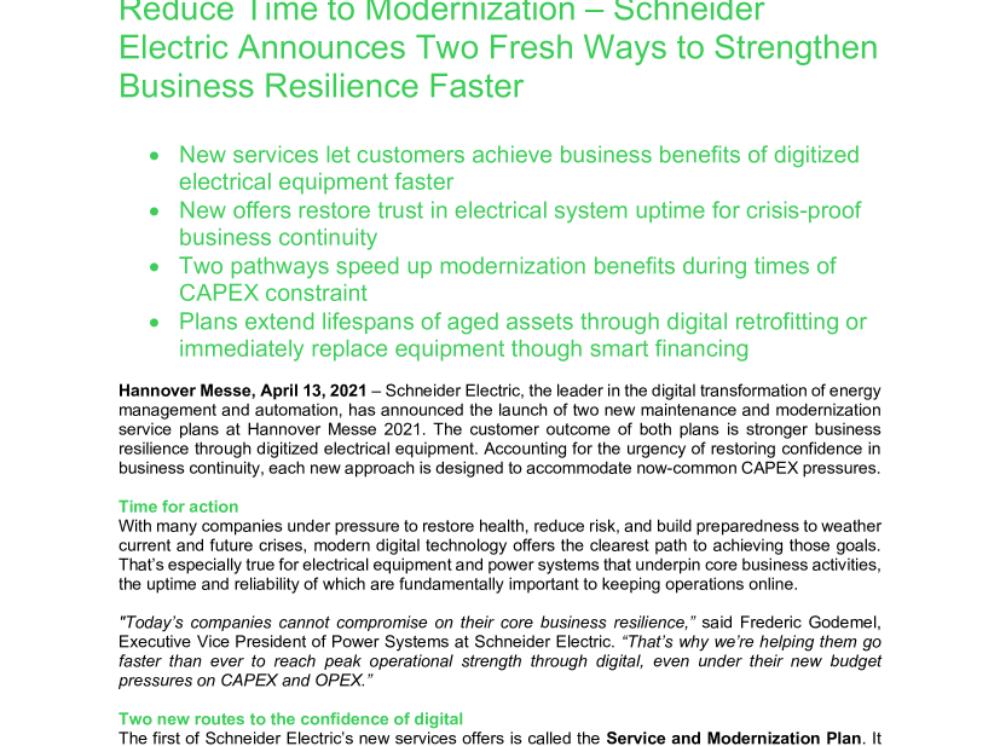 Reduce Time to Modernization – Schneider Electric Announces Two Fresh Ways to Strengthen Business Resilience Faster.pdf